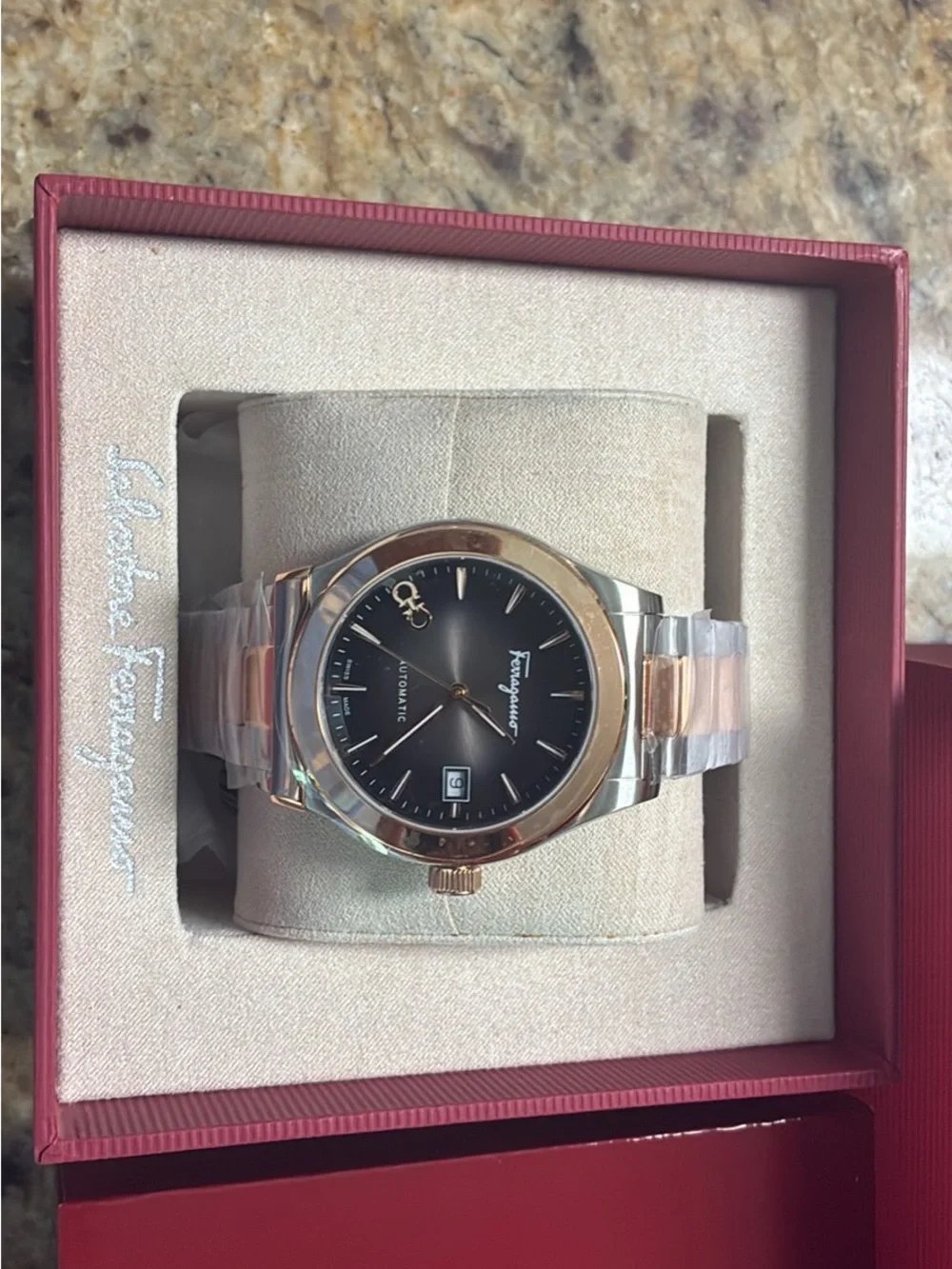 Salvatore Ferragamo 1927 Men’s Automatic Watch – Black Dial & Two-Tone Bracelet